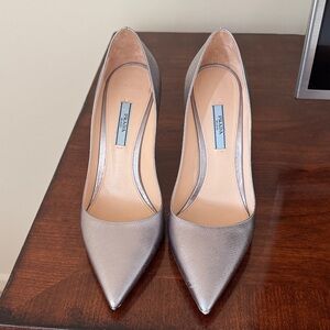 Prada Metallic Silver Heels